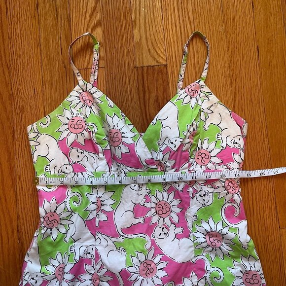 Vintage Lilly Pulitzer Size 8 Lounging White Lions Mini Dress - Pink Green White - Picture 4 of 8